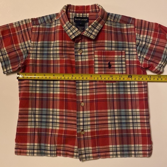 Nice! RALPH LAUREN PLAID POLO RED BLUE SHIRT SHORT SLEEVE BUTTON-DOWN SIZE 4T - Picture 8 of 10